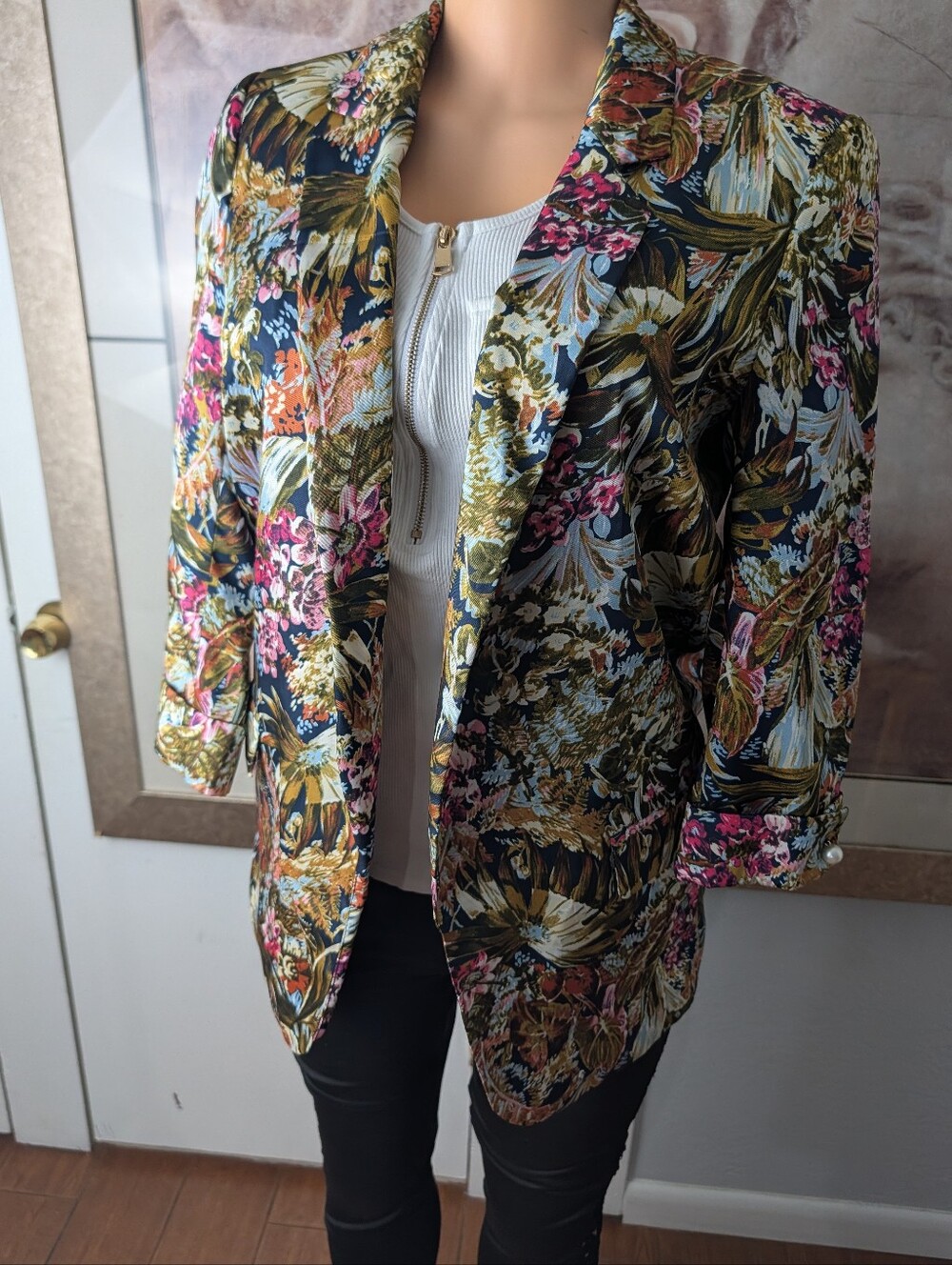 ZARA Floral Print Tropical Botanical Open Blazer Size S